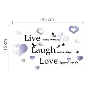 Walplus Live Laugh Love and Romantic Hearts Mirror Sticker