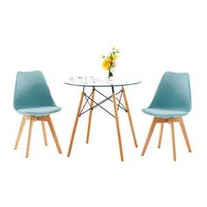 Nero Upholstered Dining Chair (Set of 2) Light Blue / Oak