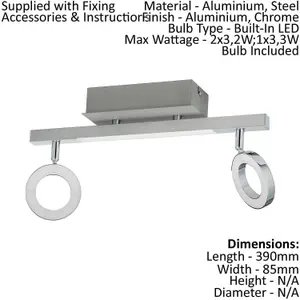 Wall Spot Light Aluminium Chrome Shade Satined Plastic Bulb LED 2x3.2W 1x3.3W