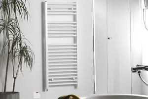 Bray Electric Heated Towel Rail, Prefilled, Straight, White - W300 x H800 mm