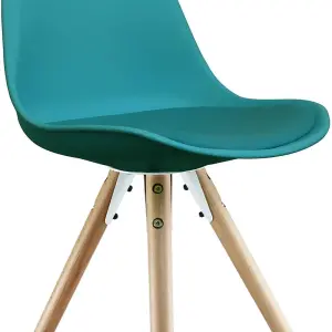 Soho Teal Plastic Dining Chair with Pyramid Light Wood Legs