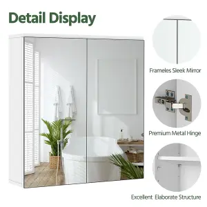 Yaheetech White 2-Tier Wall-Mounted Storage Cabinet with Double Mirror Doors