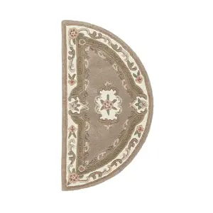 Beige Traditional Wool Rug, 25mm Thick Floral Handmade Rug, Beige Rug for Living Room, & Dining Room-67cm X 210cm (Runner)