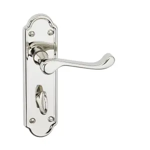 URBNLIVING 174mm Length 2 Pcs Ashworth Metal & Polished Nickel Lever Latch Bathroom Door Handles Set