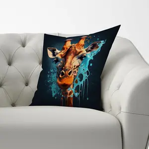 Blue Giraffe Face Splashart Cushions 60cm x 60cm