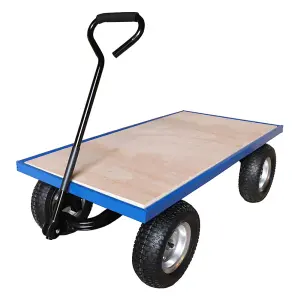 Workhorse Trucks General Purpose Platform Truck with Plywood Base, Pneumatic Wheels, 450kg Capacity, Blue Mesh Platform