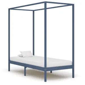 Berkfield Canopy Bed Frame Grey Solid Pine Wood 90x200 cm