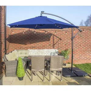 Apollo Banana Cantilever Parasol with Built in LED Lights - Navy