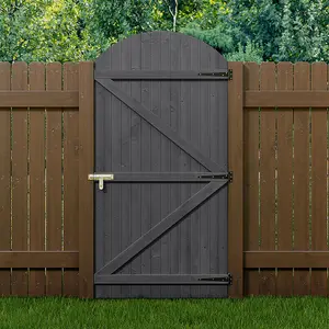 Grey Semi Braced Arch Top Strong Wooden Garden Gate with Latch H 180cm x W 90cm