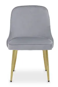 Interiors by Premier Grey Velvet Dining Chair, Mid-Century Modern Grey and Gold Velvet Dining Chairs, Luxury Dining Chair