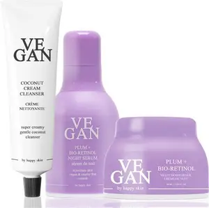 Vegan By Happy Skin Unisex PLUM + BIO-RETINOL Night Cream 50Ml + + Serum 30Ml + COCONUT Cleanser 125 Ml - One Size