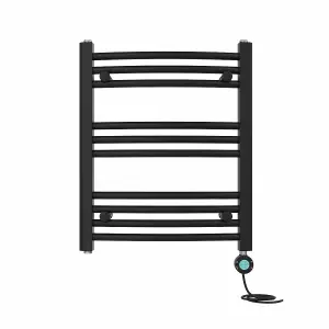 Right Radiators Prefilled Thermostatic WiFi Electric Heated Towel Rail Curved Bathroom Ladder Warmer - Black 600x500 mm