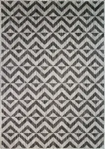 Charcoal Grey Geometric Flatweave Indoor Outdoor Rug 160x230cm