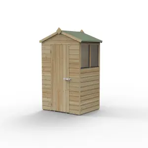 Forest Garden Beckwood Shiplap 4x3 ft Apex Natural timber Wooden Pressure treated Shed with floor & 2 windows - Assembly service included