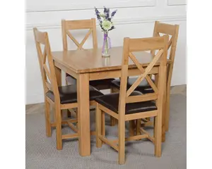 Oslo 90 x 90 cm Oak Small Dining Table and 4 Chairs Dining Set with Berkeley Brown Leather Chairs