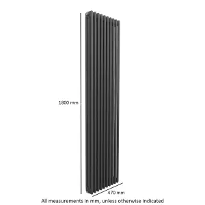 Nes Home 1800 X 470 mm Triple Column Matte Black Radiator