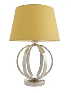 Table Lamp Bright Nickel Plate & Yellow Cotton 40W E27 GLS Base & Shade