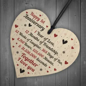 Red Ocean 1st Wedding Anniversary Gift For Him Her Wood Heart Keepsake Husband Wife Boyfriend Girlfriend