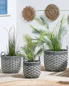 Set of 3 Plant Pots GEFIRA PE Rattan Grey