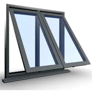 1245mm (W) x 995mm (H) Aluminium Flush Casement - 2 V Bottom Opening Windows - Anthracite Internal & External