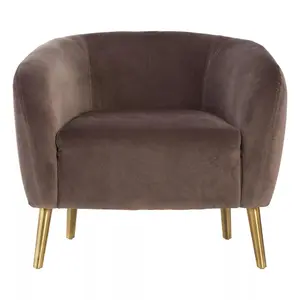 Interiors By Premier Luxurious Grey Velvet Round Chair, Velvet Upholstered Mid Century Armchair, Metal Legs Comfortable Armchair