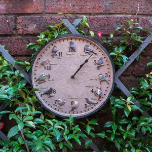 Wild Birds Design Indoor or Outdoor Clock - Battery Powered Weather Resistant Wall Fence Clock for Home or Garden - 30cm Diameter