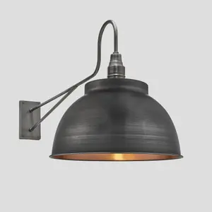 Industville Long Arm Dome Wall Light, 17 Inch, Pewter & Copper, Pewter Holder