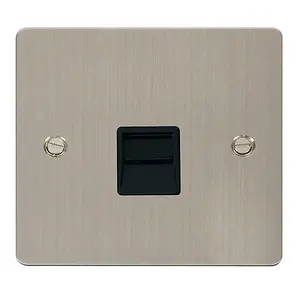 Flat Plate Stainless Steel Secondary Telephone Single Socket - Black Trim - SE Home