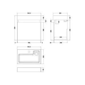 Merit 502.5mm Single Bathroom Vanity with Integrated Polymarble Basin Gloss White