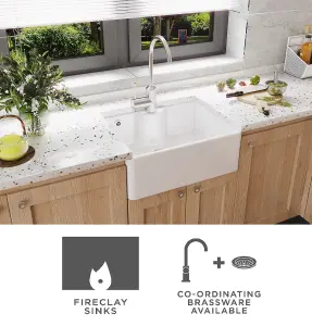 Fireclay Single Bowl Butler Kitchen Sink Tap Ledge, Overflow  & Tap Hole 595mm