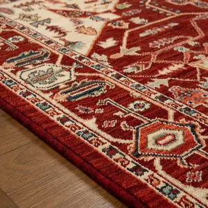 Geometric Persian Wool Easy to Clean Red Traditional Bordered Rug for Living Room & Bedroom-160cm X 235cm