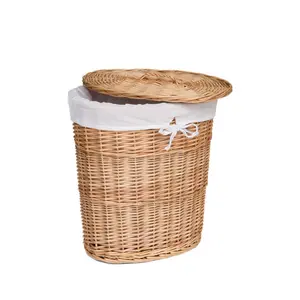 Oval Wicker Lined Laundry Basket Bin Natural / Large (56 cm x 51 cm x 37 cm)