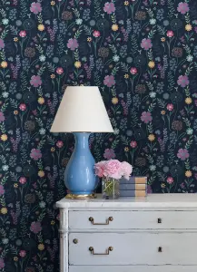 Disney Encanto Navy Embroidery Floral Peel & Stick Wallpaper