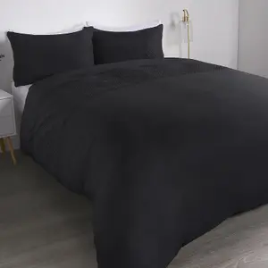 Filled Pinsonic Geo Panel Duvet Cover Bedding Set, Black - Double