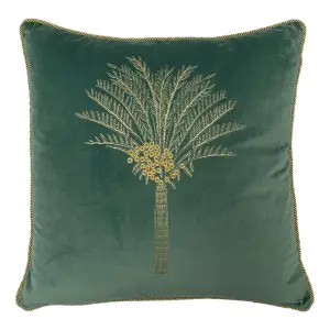 furn. Desert Palm Embroidered Velvet Feather Rich Cushion