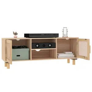 Berkfield TV Cabinet Brown 105x30x40 cm Solid Wood Pine&Natural Rattan