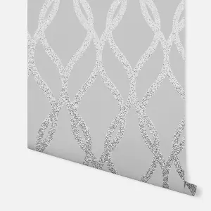 Arthouse Sequin Trellis Grey/Silver Wallpaper