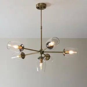 Luminosa Livorno Multi Arm Pendant Ceiling Light Antique Brass Plate, Clear Glass