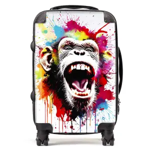 Coloured Splashart Crazy Monkey Face Suitcase - Cabin