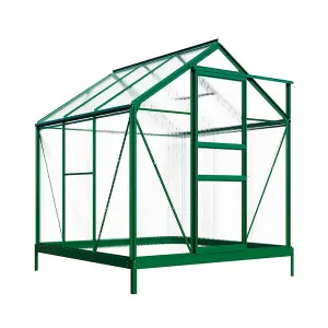 6x6ft Polycarbonate Greenhouse Large Walk-in Garden Growhouse,Sliding Door & Twin Wall Panels with Steel Base (Green)