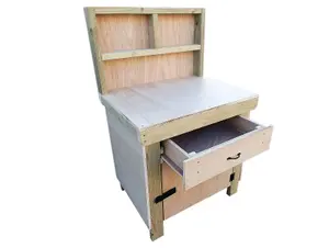 Wooden MDF top storage workbench with lockable cupboard and drawers (V.4)  (H-90cm, D-70cm, L-90cm) with back