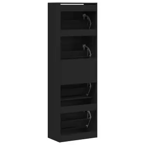 Berkfield Shoe Cabinet with 4 Flip-Drawers Black 60x34x187.5 cm