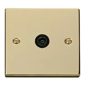 Polished Brass 1 Gang Single Coaxial TV Socket - Black Trim - SE Home