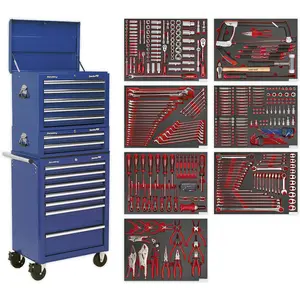 Comprehensive 14 Drawer Tool Chest and 446 Piece Tool Kit Bundle in Blue