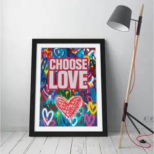 Choose Love Wall Hearts Picture Quote Framed Wall Art Picture Print 1504 Black / 47cm H x 35cm W