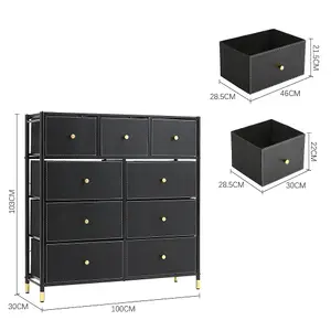 Black Plastic Storage Cabinet with 9 Drawers 103cm H