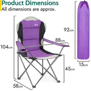 Folding Camping Chair Deluxe Padded High Back Portable Garden Fishing Trail - Purple