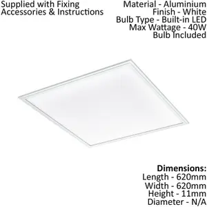 Flush Ceiling Panel Light 6205mm White Sqaure Tile 40W Built in LED 4000K