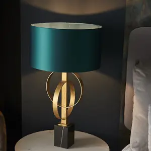 Luminosa Trento Table Lamp Antique Gold Leaf & Teal Satin Fabric