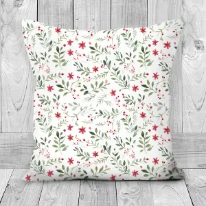 Printed Faux Suede Christmas Cushion Winter Florals 30cm x 30cm